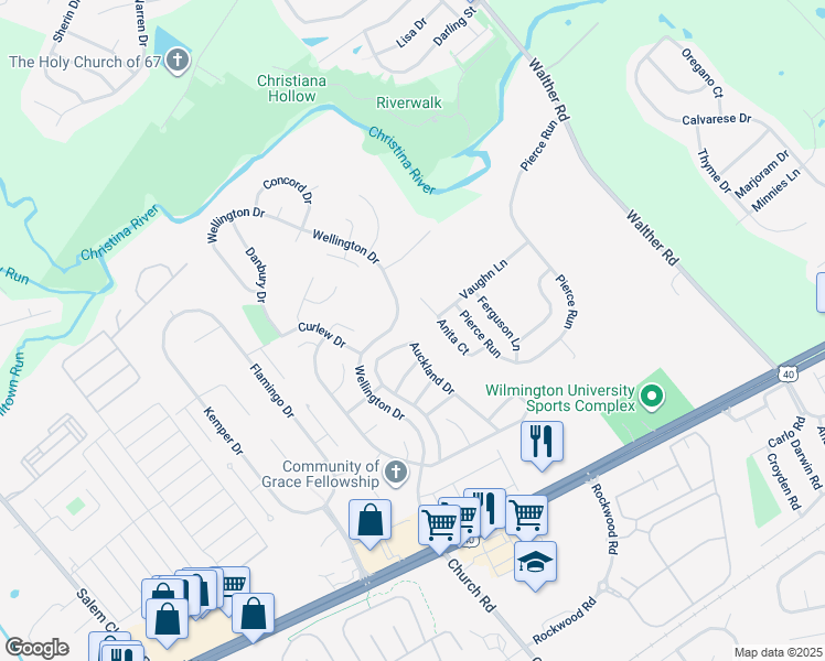 map of restaurants, bars, coffee shops, grocery stores, and more near 138 Auckland Drive in Newark