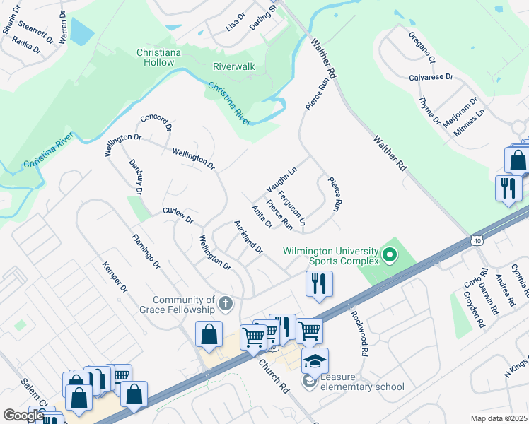 map of restaurants, bars, coffee shops, grocery stores, and more near 228 Anita Court in Newark