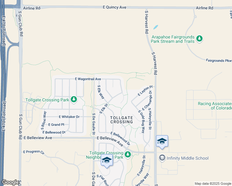 map of restaurants, bars, coffee shops, grocery stores, and more near 4893 South Fultondale Way in Aurora
