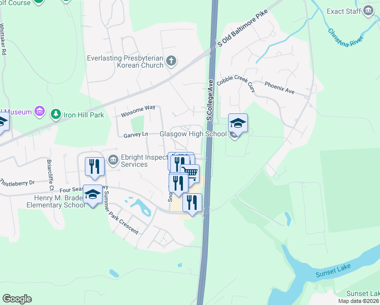 map of restaurants, bars, coffee shops, grocery stores, and more near 201 Waters Edge Drive in Newark