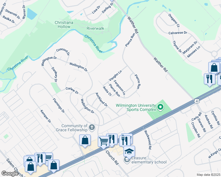 map of restaurants, bars, coffee shops, grocery stores, and more near 433 Pierce Run in Newark