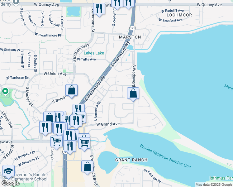 map of restaurants, bars, coffee shops, grocery stores, and more near 900 West Layton Avenue in Denver