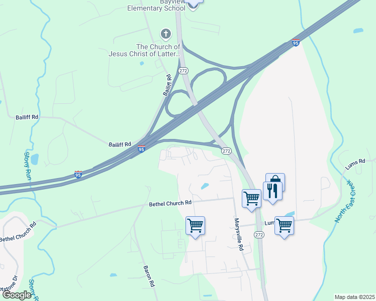 map of restaurants, bars, coffee shops, grocery stores, and more near 118 Chesapeake Ridge Lane in North East