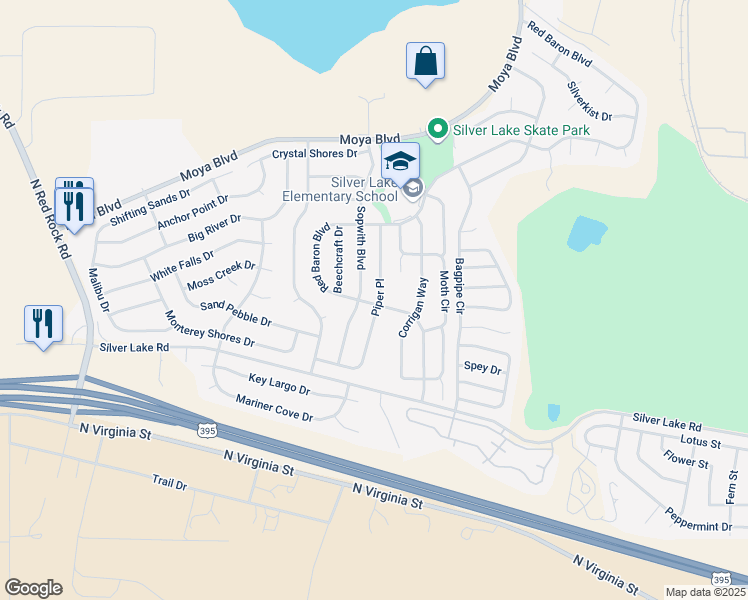 map of restaurants, bars, coffee shops, grocery stores, and more near 8589 Sopwith Boulevard in Reno