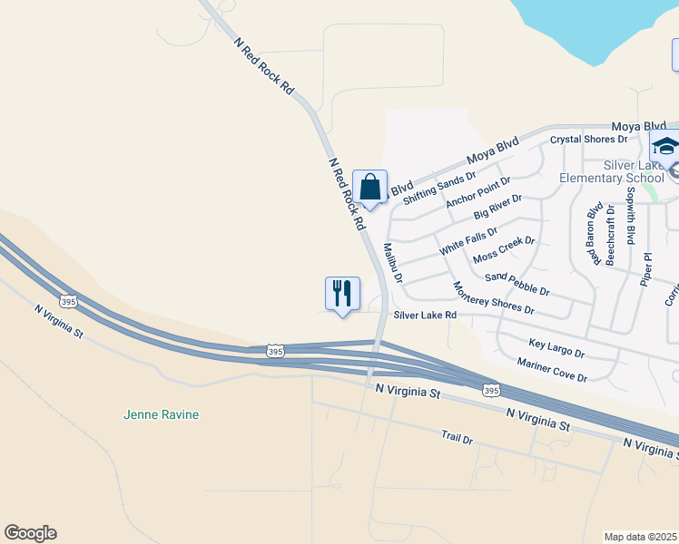 map of restaurants, bars, coffee shops, grocery stores, and more near 8735-8765 Red Rock Road in Reno