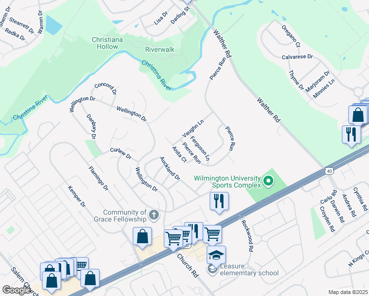 map of restaurants, bars, coffee shops, grocery stores, and more near 433 Pierce Run in Newark