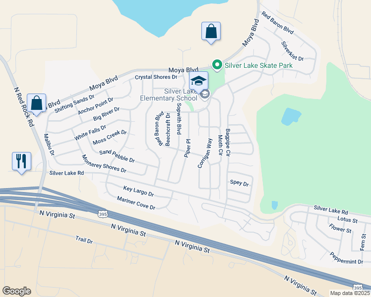 map of restaurants, bars, coffee shops, grocery stores, and more near 8589 Sopwith Boulevard in Reno