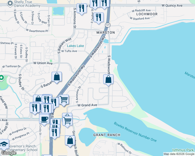 map of restaurants, bars, coffee shops, grocery stores, and more near 900 West Layton Avenue in Denver