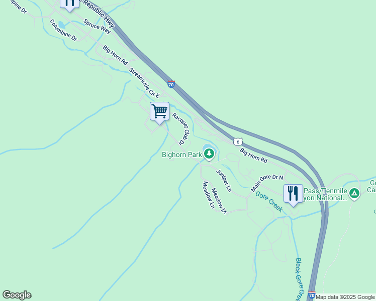 map of restaurants, bars, coffee shops, grocery stores, and more near 4800 Meadow Drive in Vail