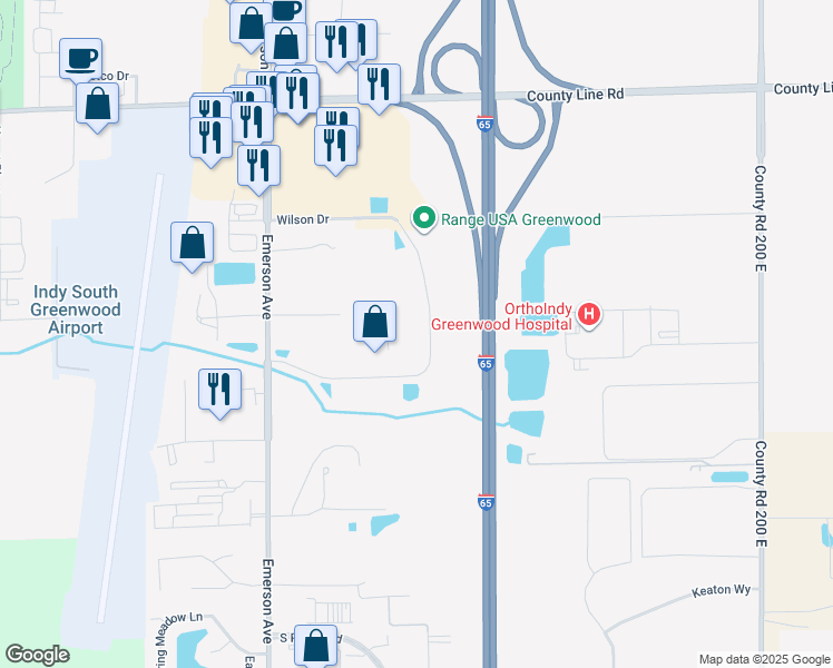 map of restaurants, bars, coffee shops, grocery stores, and more near 764 Greenwood Springs Drive in Greenwood
