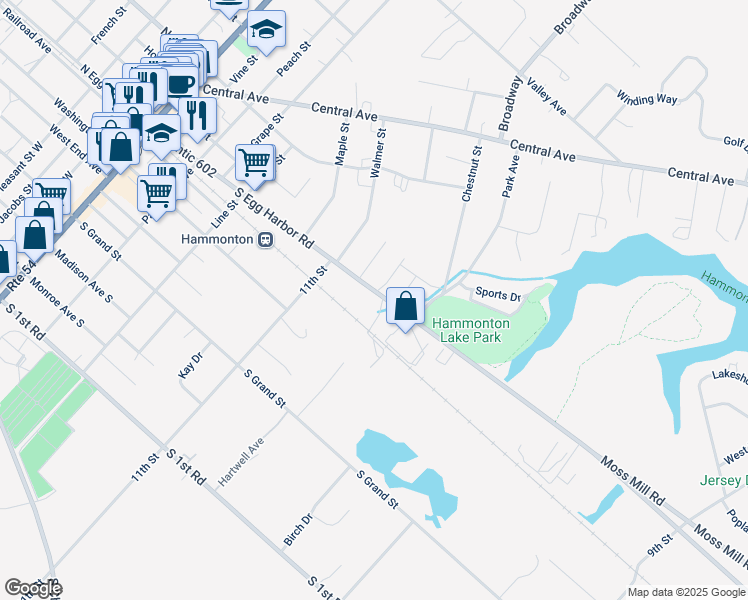 map of restaurants, bars, coffee shops, grocery stores, and more near 446 South Egg Harbor Road in Hammonton