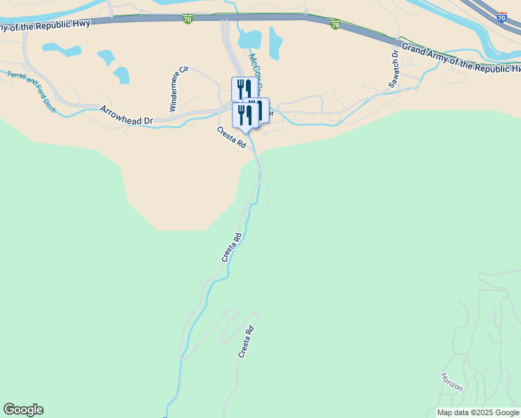 map of restaurants, bars, coffee shops, grocery stores, and more near 402 Cresta Road in Edwards