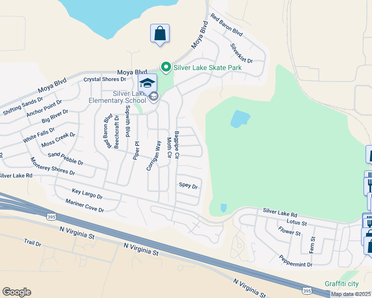 map of restaurants, bars, coffee shops, grocery stores, and more near 7499 Tallgrass Drive in Reno