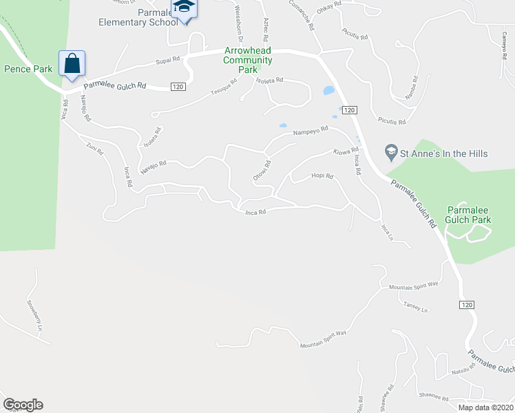 map of restaurants, bars, coffee shops, grocery stores, and more near 23277 Inca Road in Indian Hills