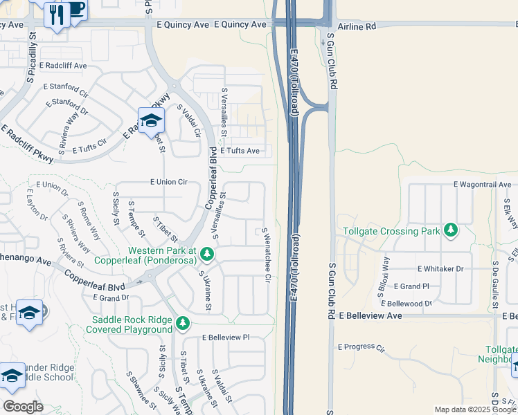 map of restaurants, bars, coffee shops, grocery stores, and more near 4773 South Wenatchee Circle in Aurora