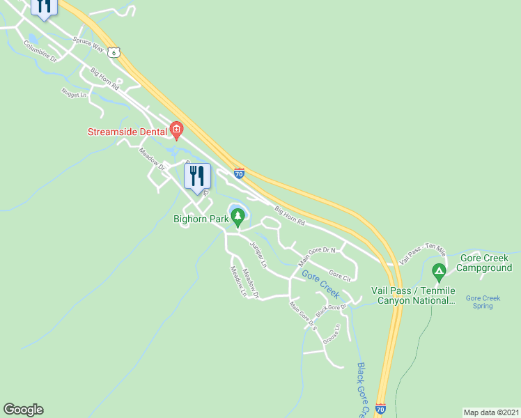 map of restaurants, bars, coffee shops, grocery stores, and more near 5020 Main Gore Place in Vail