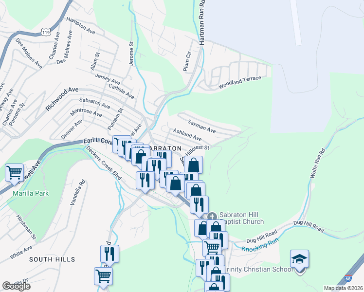 map of restaurants, bars, coffee shops, grocery stores, and more near 1493 Tremont Avenue in Morgantown