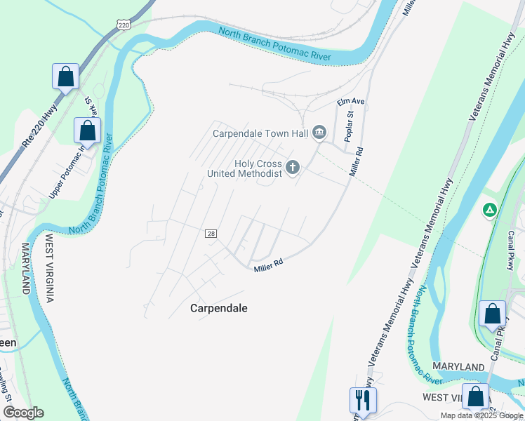 map of restaurants, bars, coffee shops, grocery stores, and more near 2 Park Street in Ridgeley