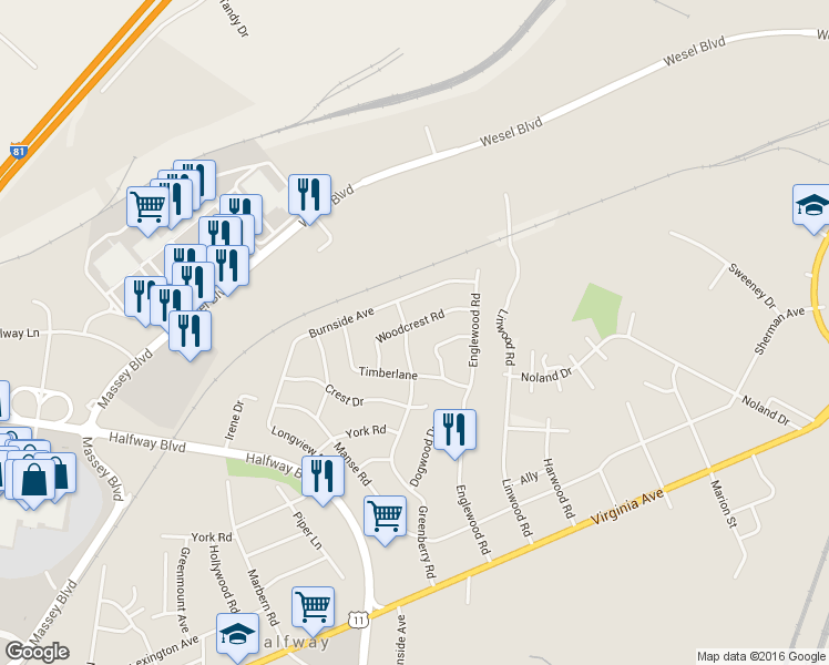 map of restaurants, bars, coffee shops, grocery stores, and more near 11517 Greenberry Rd in Hagerstown