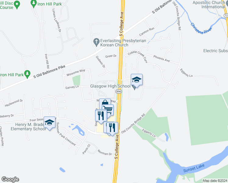 map of restaurants, bars, coffee shops, grocery stores, and more near 701 Waters Edge Drive in Newark