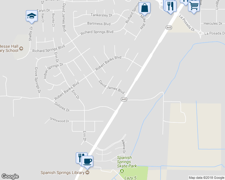 map of restaurants, bars, coffee shops, grocery stores, and more near 17 South Spring Mountain Circle in Sparks