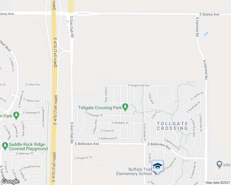 map of restaurants, bars, coffee shops, grocery stores, and more near 4776 South Buchanan Street in Aurora