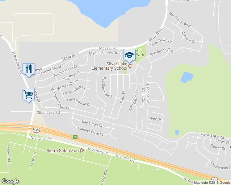 map of restaurants, bars, coffee shops, grocery stores, and more near 8589 Sopwith Boulevard in Reno