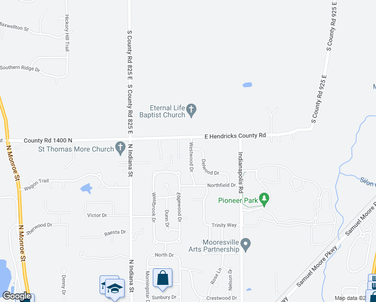 map of restaurants, bars, coffee shops, grocery stores, and more near 1172 Westwood Drive in Mooresville