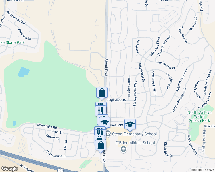 map of restaurants, bars, coffee shops, grocery stores, and more near 11261 Green Mountain Street in Reno