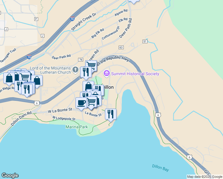 map of restaurants, bars, coffee shops, grocery stores, and more near 500 La Bonte Street in Dillon