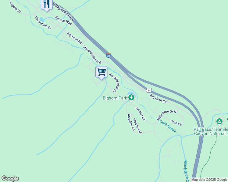map of restaurants, bars, coffee shops, grocery stores, and more near 4690 Vail Racquet Club Drive in Vail