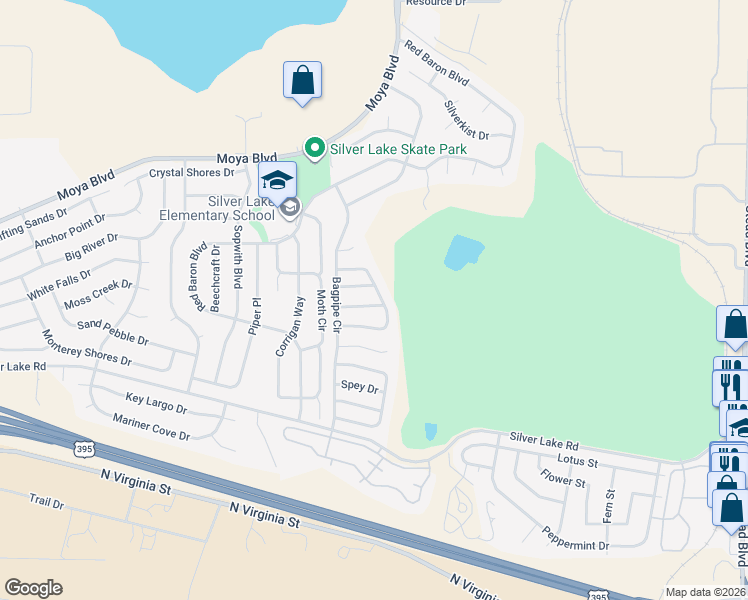 map of restaurants, bars, coffee shops, grocery stores, and more near 7419 Tallgrass Drive in Reno