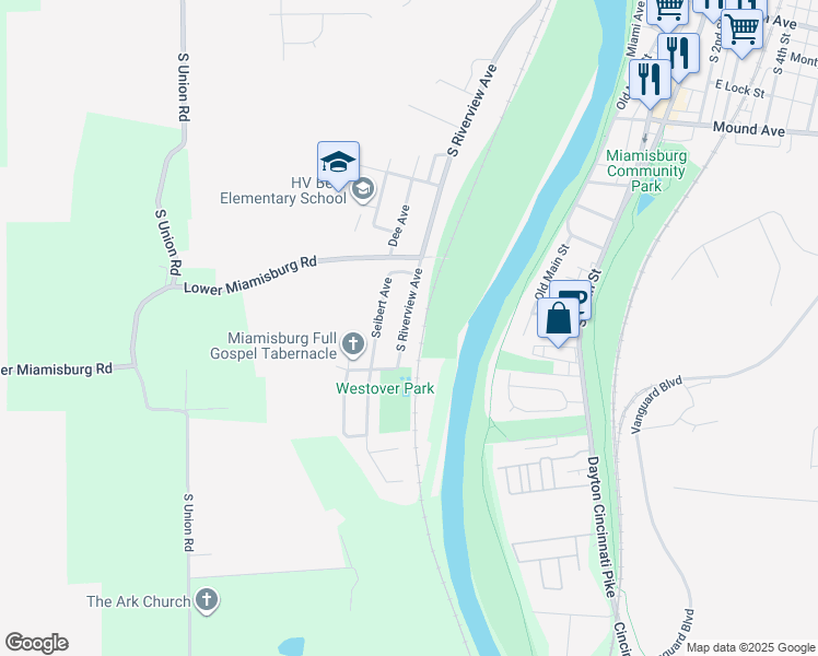 map of restaurants, bars, coffee shops, grocery stores, and more near 680 S Riverview Ave in Miamisburg