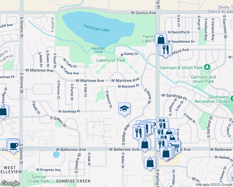 map of restaurants, bars, coffee shops, grocery stores, and more near 4764 South Moore Street in Littleton