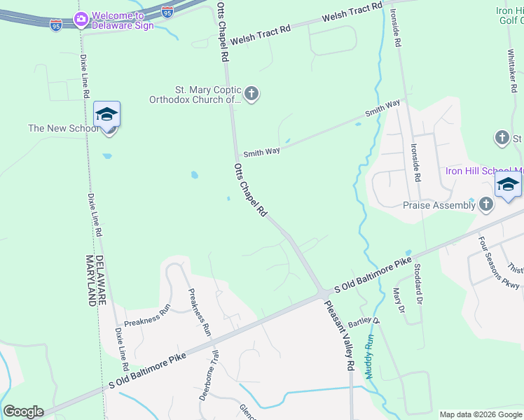 map of restaurants, bars, coffee shops, grocery stores, and more near 1740 Otts Chapel Road in Newark