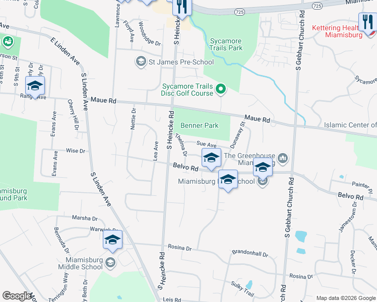 map of restaurants, bars, coffee shops, grocery stores, and more near 818 Thelma Drive in Miamisburg