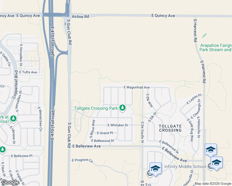 map of restaurants, bars, coffee shops, grocery stores, and more near 4776 South Buchanan Street in Aurora
