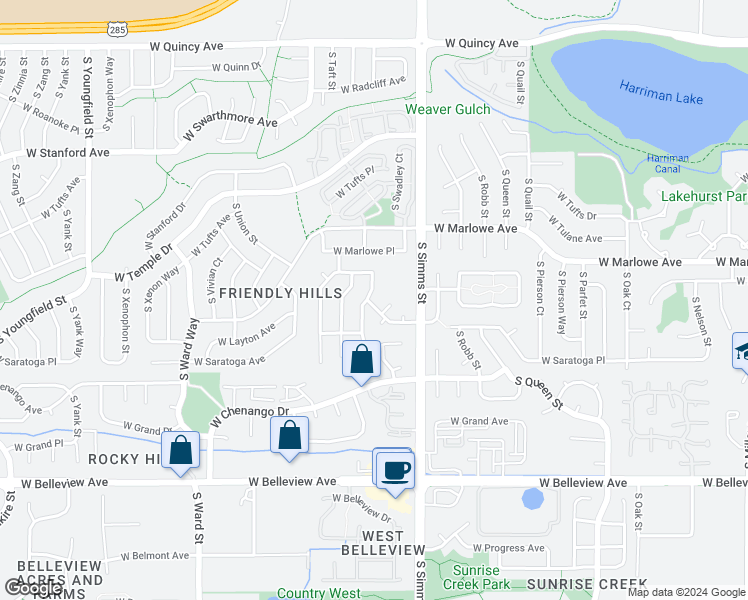 map of restaurants, bars, coffee shops, grocery stores, and more near 4758 South Swadley Street in Morrison
