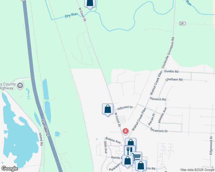 map of restaurants, bars, coffee shops, grocery stores, and more near County Highway 511 in Circleville