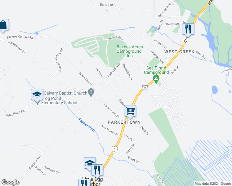 map of restaurants, bars, coffee shops, grocery stores, and more near 61 Walnut Street in Little Egg Harbor Township