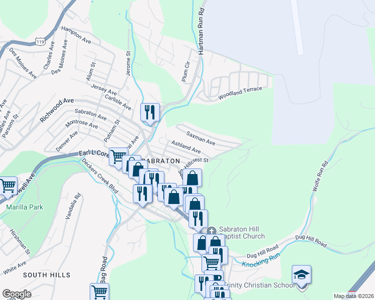 map of restaurants, bars, coffee shops, grocery stores, and more near 1493 Tremont Avenue in Morgantown