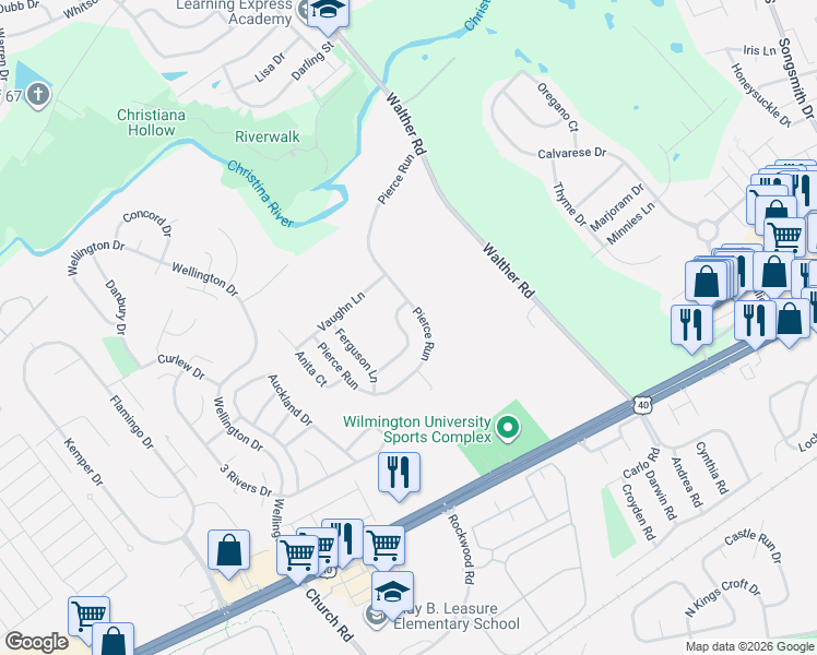 map of restaurants, bars, coffee shops, grocery stores, and more near 517 Hambleton Lane in Newark