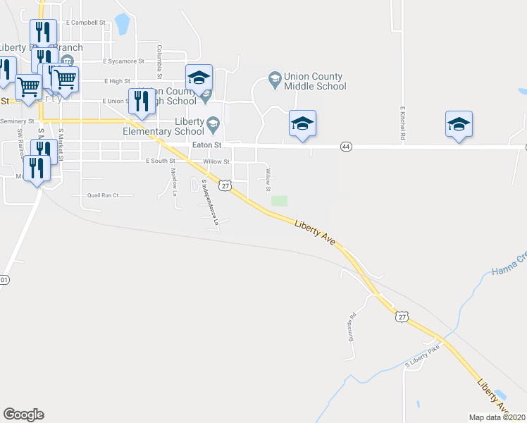 map of restaurants, bars, coffee shops, grocery stores, and more near 642 Liberty Avenue in Liberty