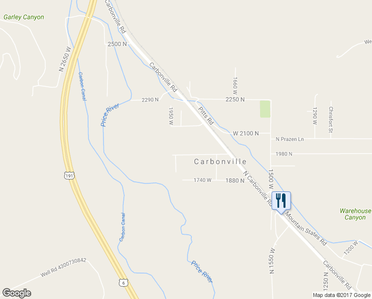 map of restaurants, bars, coffee shops, grocery stores, and more near 1888 West 2000 North in Helper