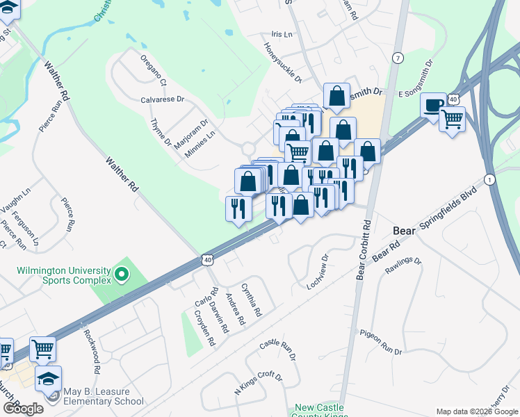 map of restaurants, bars, coffee shops, grocery stores, and more near 1201 Pulaski Highway in Newark