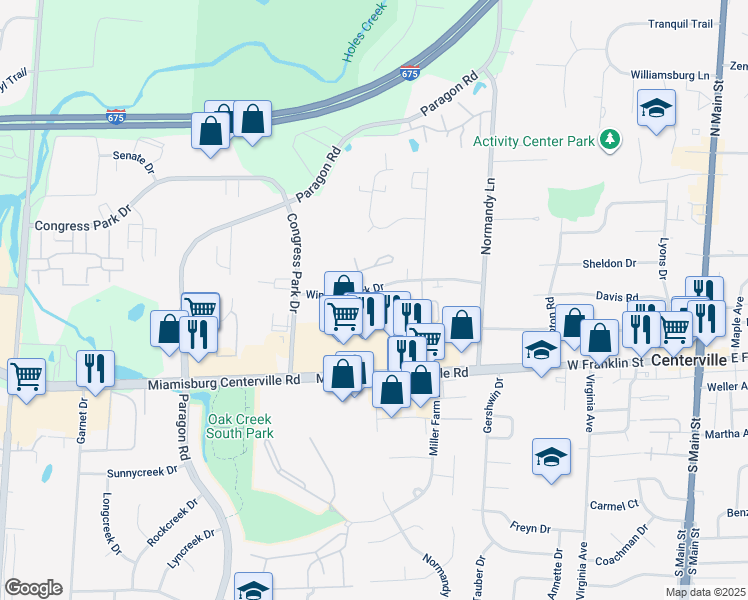 map of restaurants, bars, coffee shops, grocery stores, and more near 412 Windsor Park Drive in Dayton