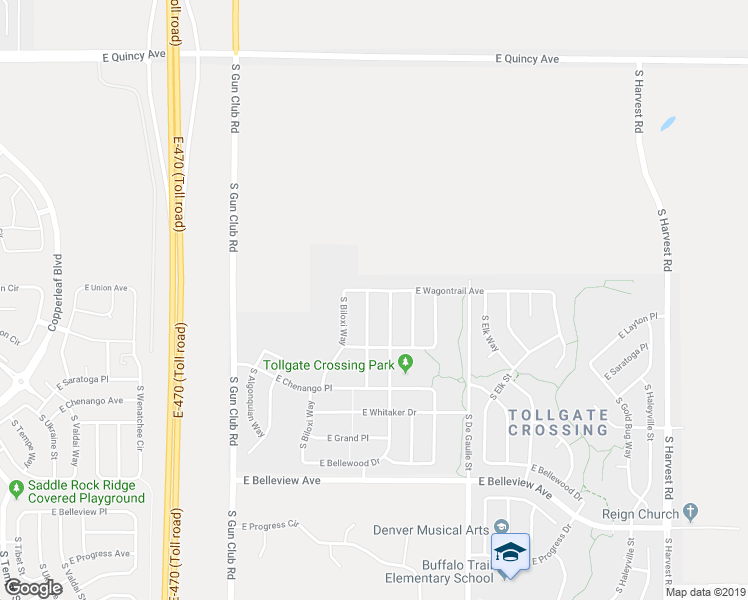 map of restaurants, bars, coffee shops, grocery stores, and more near 4776 South Buchanan Street in Aurora