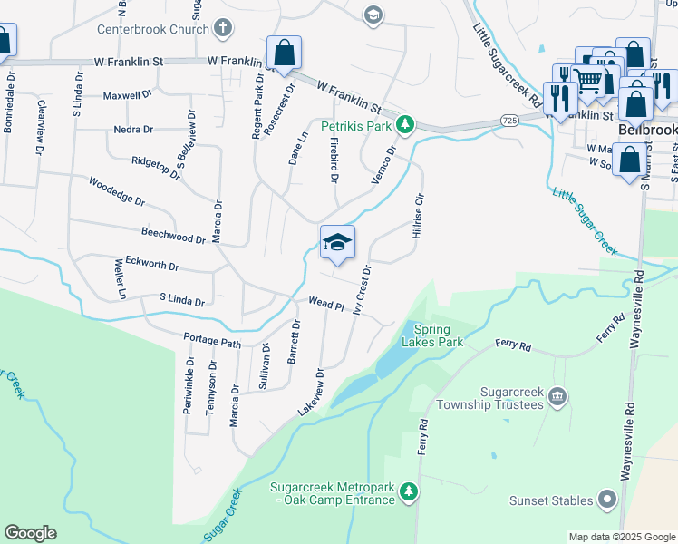 map of restaurants, bars, coffee shops, grocery stores, and more near in SUGARCRK Township