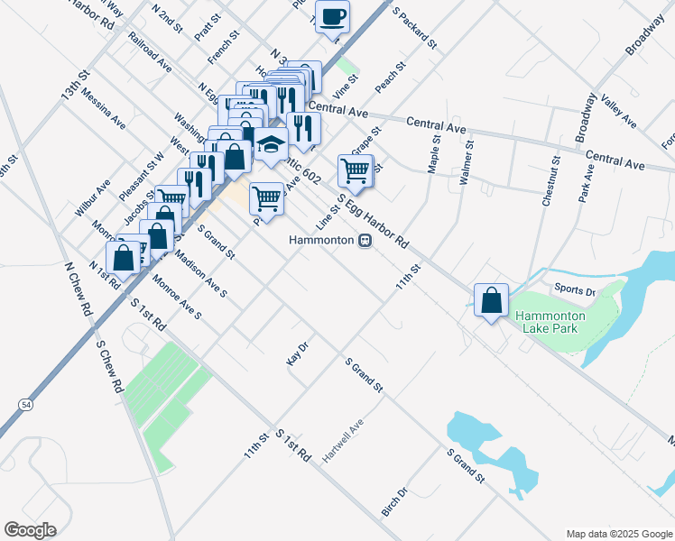 map of restaurants, bars, coffee shops, grocery stores, and more near 244 Washington Street South in Hammonton
