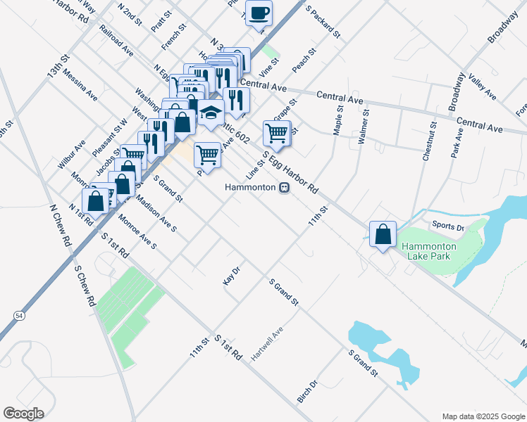 map of restaurants, bars, coffee shops, grocery stores, and more near 244 Washington Street South in Hammonton